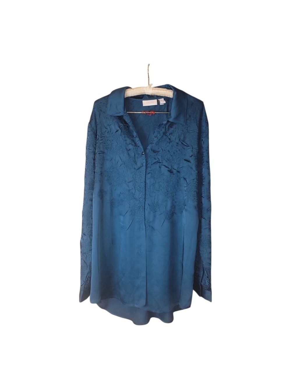 Chico's 2 Silky Long Sleeved Green Blouse Button Down Top L